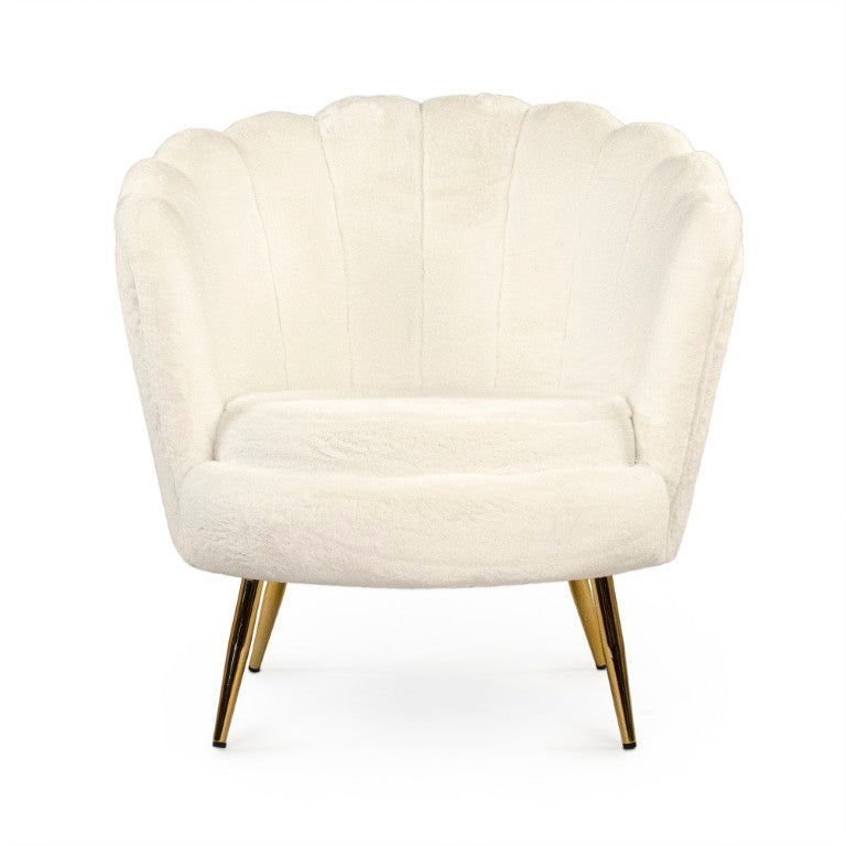 Zentique White Faux Fur Tub Chair — Plush Ergonomic Accent Seat with Metal Frame for Cozy Modern Spaces W31 x H27.5 x D32 GH003-RW
