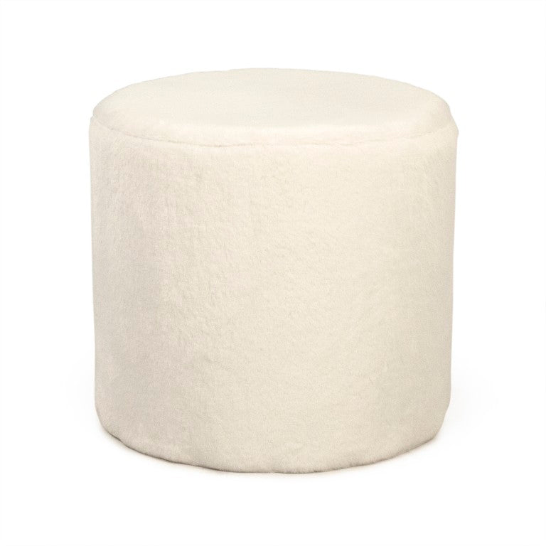 Zentique White Faux Fur Stool: Plush High-Pile Accent Seat for Vanity, Living Room or Cozy Footrest, Modern Elegance W16.5 x H15 x D16.5 GH004-RW