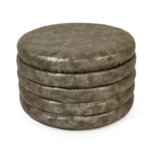 Zentique Distressed Grey PU Ottoman with Vintage Look, Compact Footrest & Extra Seat, Durable Foam Support GH005-PU