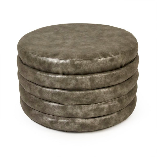 Zentique Distressed Grey PU Ottoman with Vintage Look, Compact Footrest & Extra Seat, Durable Foam Support GH005-PU
