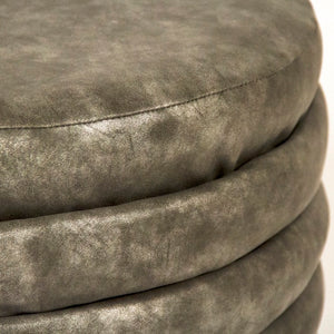 Zentique Distressed Grey PU Ottoman with Vintage Look, Compact Footrest & Extra Seat, Durable Foam Support GH005-PU