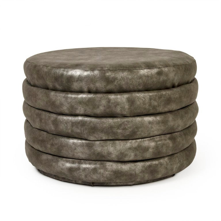 Zentique Distressed Grey PU Ottoman with Vintage Look, Compact Footrest & Extra Seat, Durable Foam Support GH005-PU