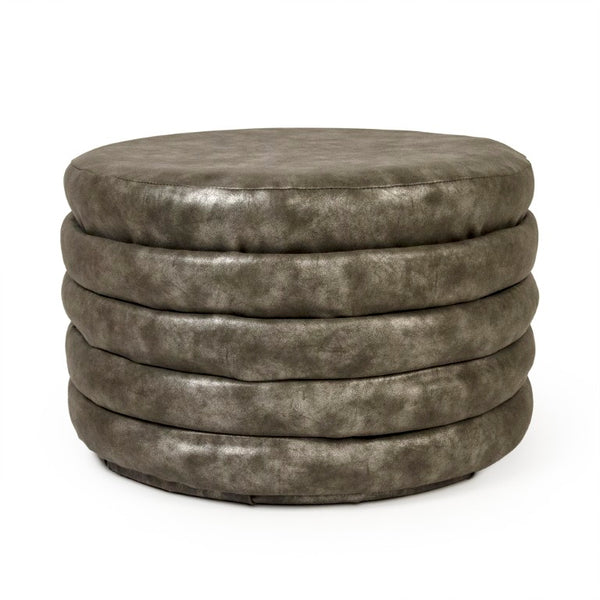 Zentique Distressed Grey PU Ottoman with Vintage Look, Compact Footrest & Extra Seat, Durable Foam Support GH005-PU