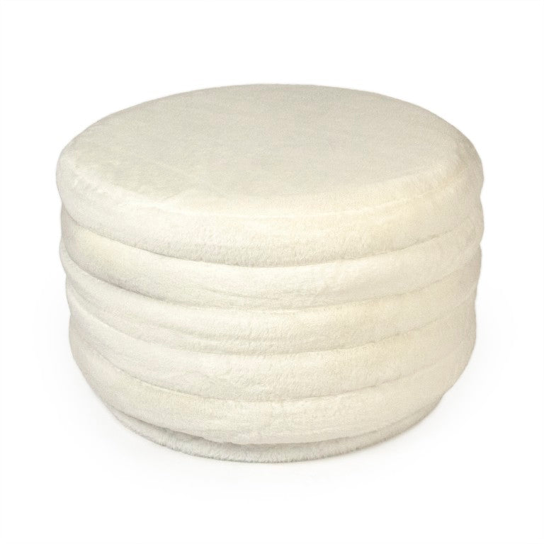 Zentique White Faux Fur Ottoman — Plush Round Footstool, Compact W20.5 x H12.5, Cozy Seat & Chic Accent Piece GH005-RW