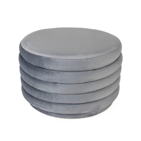 Zentique Pale Velvet Ottoman in Pale Blue — Plush Compact Round Seat, Sturdy Frame, Versatile Footrest & Accent Décor GH005-VB