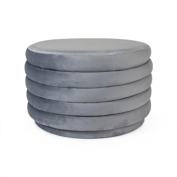 Zentique Pale Velvet Ottoman in Pale Blue — Plush Compact Round Seat, Sturdy Frame, Versatile Footrest & Accent Décor GH005-VB