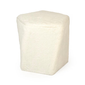 Zentique White Faux Fur Stool: Plush High-Pile Accent Seat for Vanity, Living Room or Cozy Footrest, Modern Elegance W16.75 x H15.5 x D16.75 GH006-RW