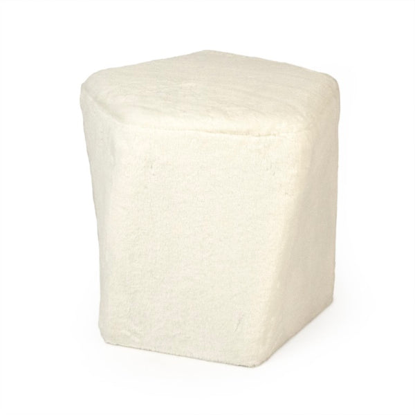 Zentique White Faux Fur Stool: Plush High-Pile Accent Seat for Vanity, Living Room or Cozy Footrest, Modern Elegance W16.75 x H15.5 x D16.75 GH006-RW