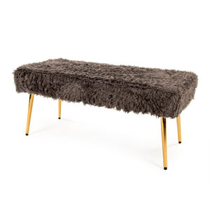 Zentique Slate Plush Slate Grey Faux Fur Bench — Luxurious High-Pile Seating, Compact 39.5" Length, Versatile Accent GH007-G