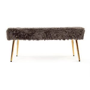 Zentique Slate Plush Slate Grey Faux Fur Bench — Luxurious High-Pile Seating, Compact 39.5" Length, Versatile Accent GH007-G