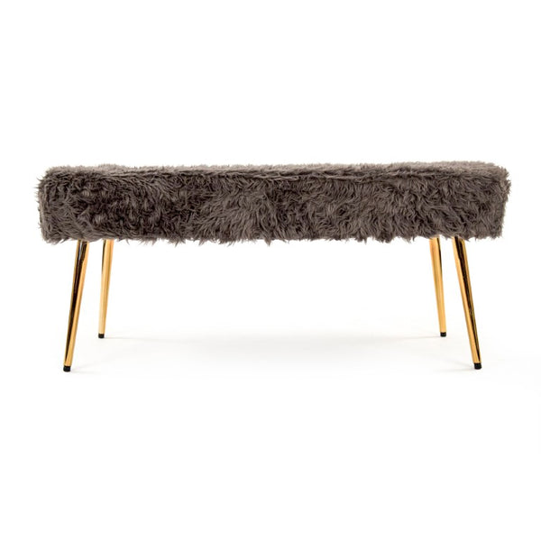 Zentique Slate Plush Slate Grey Faux Fur Bench — Luxurious High-Pile Seating, Compact 39.5" Length, Versatile Accent GH007-G