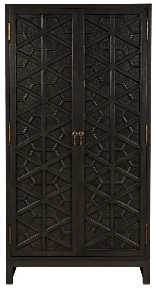 Noir Maharadscha Hutch, Hand-Carved Mahogany Storage with Contemporary Iron Base for Elegant Spaces Pale | Small GHUT118P-S