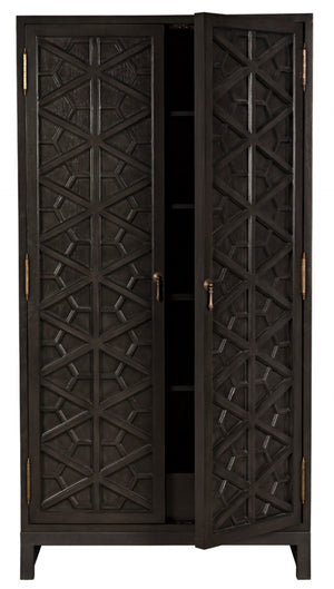 Noir Maharadscha Hutch, Hand-Carved Mahogany Storage with Contemporary Iron Base for Elegant Spaces Pale | Small GHUT118P-S