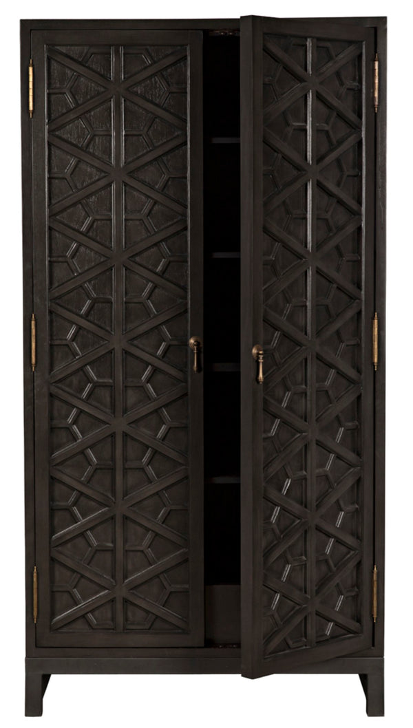 Noir Maharadscha Hutch, Hand-Carved Mahogany Storage with Contemporary Iron Base for Elegant Spaces Pale | Small GHUT118P-S