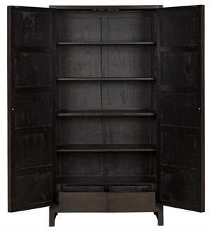 Noir Maharadscha Hutch, Hand-Carved Mahogany Storage with Contemporary Iron Base for Elegant Spaces Pale | Small GHUT118P-S
