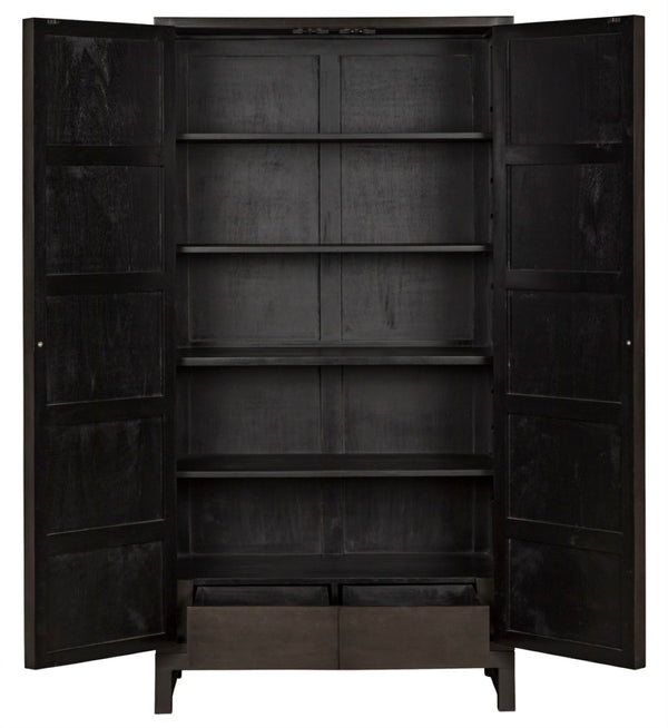 Noir Maharadscha Hutch, Hand-Carved Mahogany Storage with Contemporary Iron Base for Elegant Spaces Pale | Small GHUT118P-S