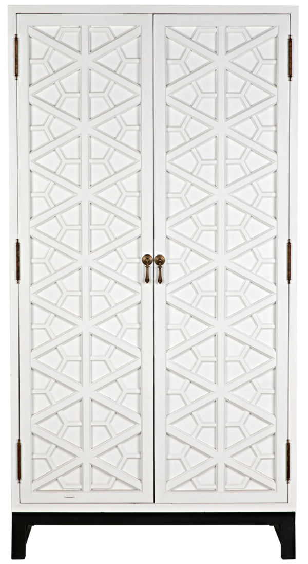 Noir Maharadscha Hutch, Hand-Carved Mahogany Storage with Contemporary Iron Base for Elegant Spaces Solid White | Small GHUT118SW-S