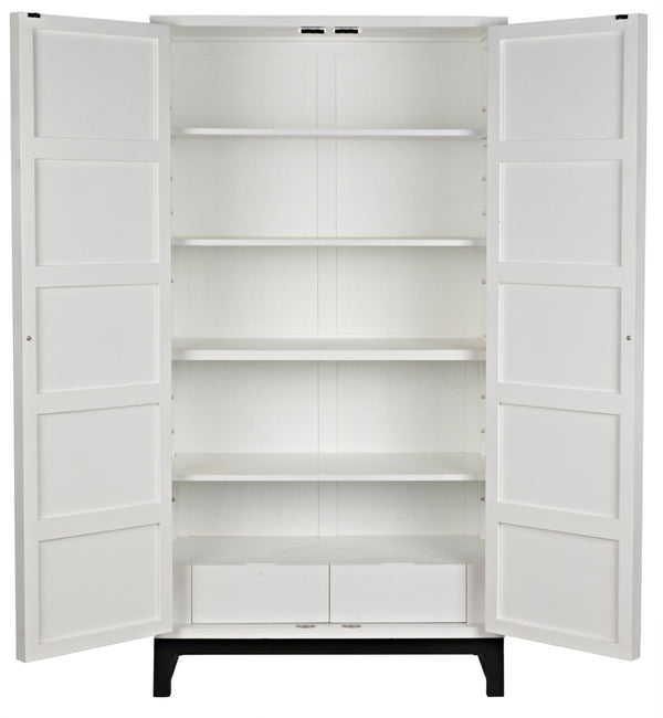 Noir Maharadscha Hutch, Hand-Carved Mahogany Storage with Contemporary Iron Base for Elegant Spaces Solid White | Small GHUT118SW-S