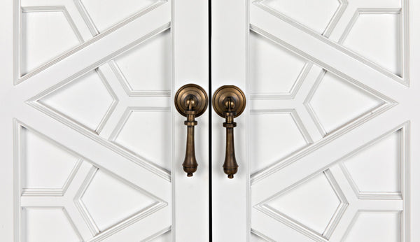 Noir Maharadscha Hutch, Hand-Carved Mahogany Storage with Contemporary Iron Base for Elegant Spaces Solid White | Small GHUT118SW-S