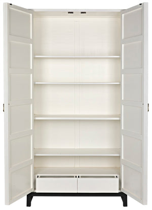 Noir Maharadscha Hutch, Hand-Carved Mahogany Storage with Contemporary Iron Base for Elegant Spaces Solid White GHUT118SW