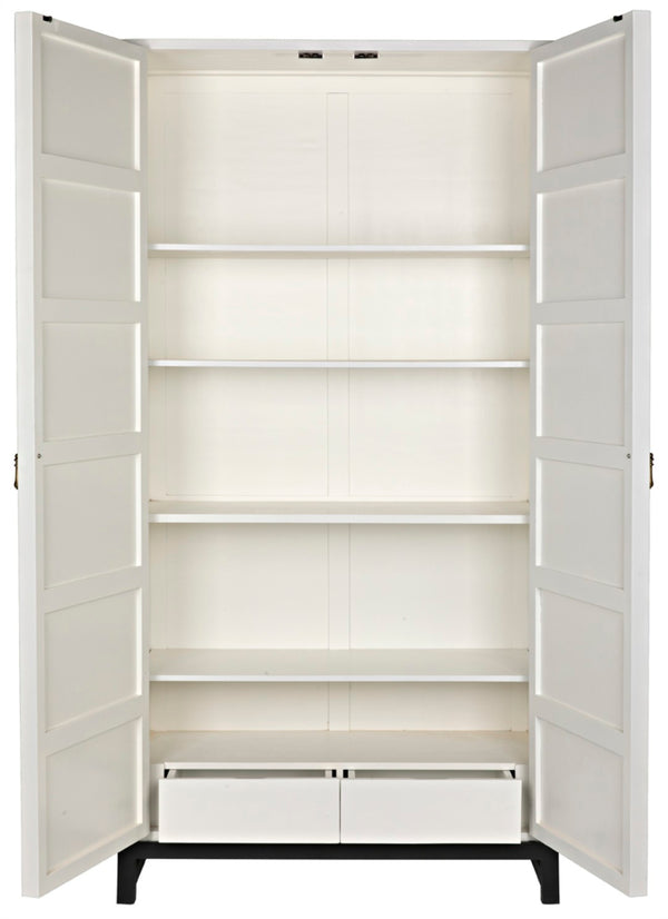 Noir Maharadscha Hutch, Hand-Carved Mahogany Storage with Contemporary Iron Base for Elegant Spaces Solid White GHUT118SW