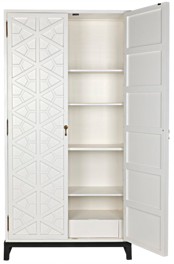 Noir Maharadscha Hutch, Hand-Carved Mahogany Storage with Contemporary Iron Base for Elegant Spaces Solid White GHUT118SW