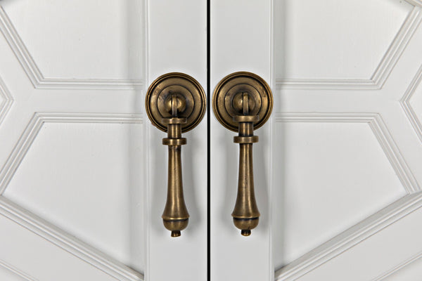 Noir Maharadscha Hutch, Hand-Carved Mahogany Storage with Contemporary Iron Base for Elegant Spaces Solid White GHUT118SW