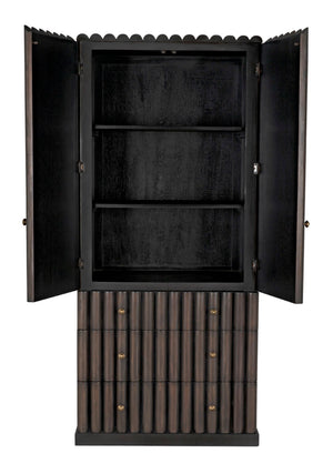 Noir Amunet Hutch: Elegant Handcrafted Mahogany with Brass Accents for Modern Dining & Storage Solutions GHUT150PR