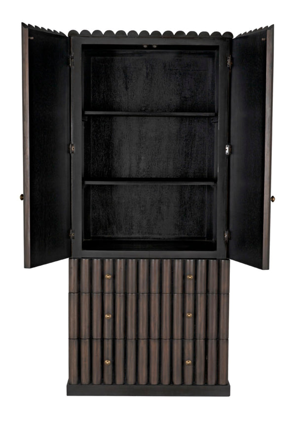 Noir Amunet Hutch: Elegant Handcrafted Mahogany with Brass Accents for Modern Dining & Storage Solutions GHUT150PR