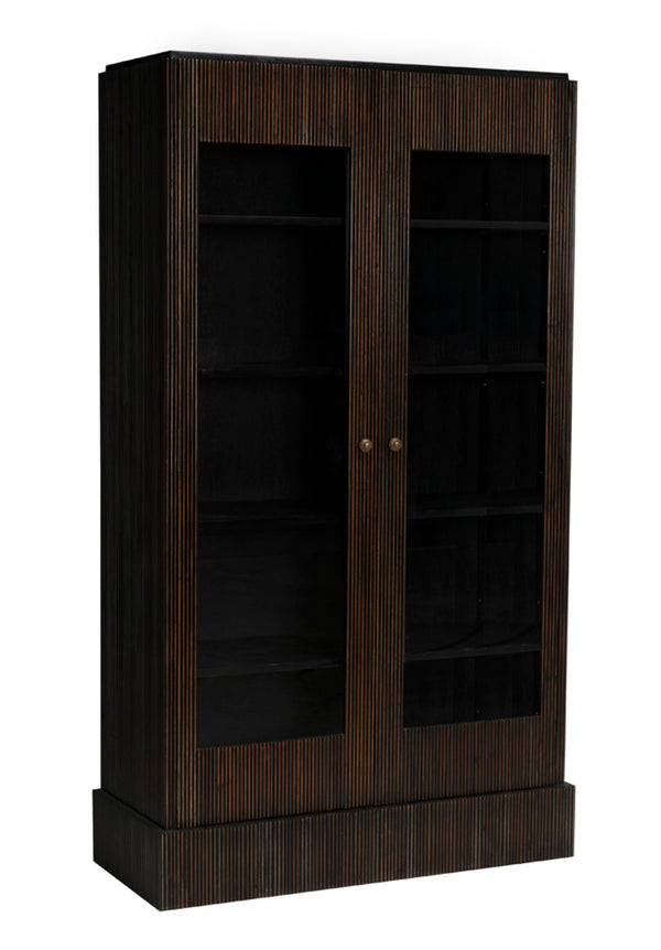 Noir Noho Hutch - Handcrafted Mahogany in Elegant Black Finish with Brown Trim for Timeless Storage Style GHUT151HB