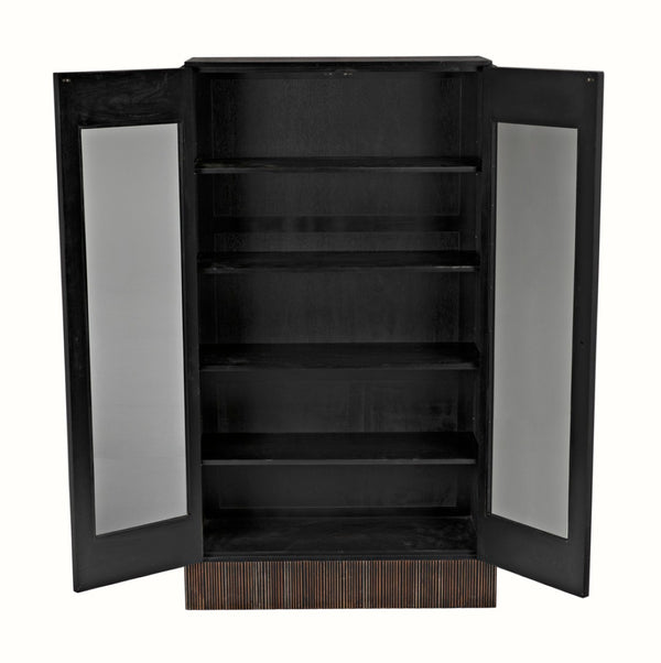 Noir Noho Hutch - Handcrafted Mahogany in Elegant Black Finish with Brown Trim for Timeless Storage Style GHUT151HB