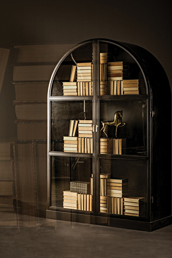 Noir Yoke Industrial Steel Hutch - Hand-Crafted Matte Black Storage Display for Modern Living Spaces GHUT154MTB