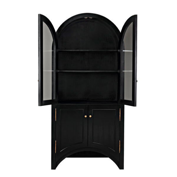 Noir Haring Hutch: Elegant Hand-Rubbed Black Storage Solution for Dining Rooms & Entryways, 86.5" Tall GHUT162HB
