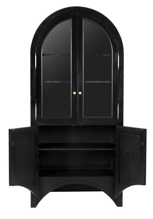 Noir Haring Hutch: Elegant Hand-Rubbed Black Storage Solution for Dining Rooms & Entryways, 86.5" Tall GHUT162HB