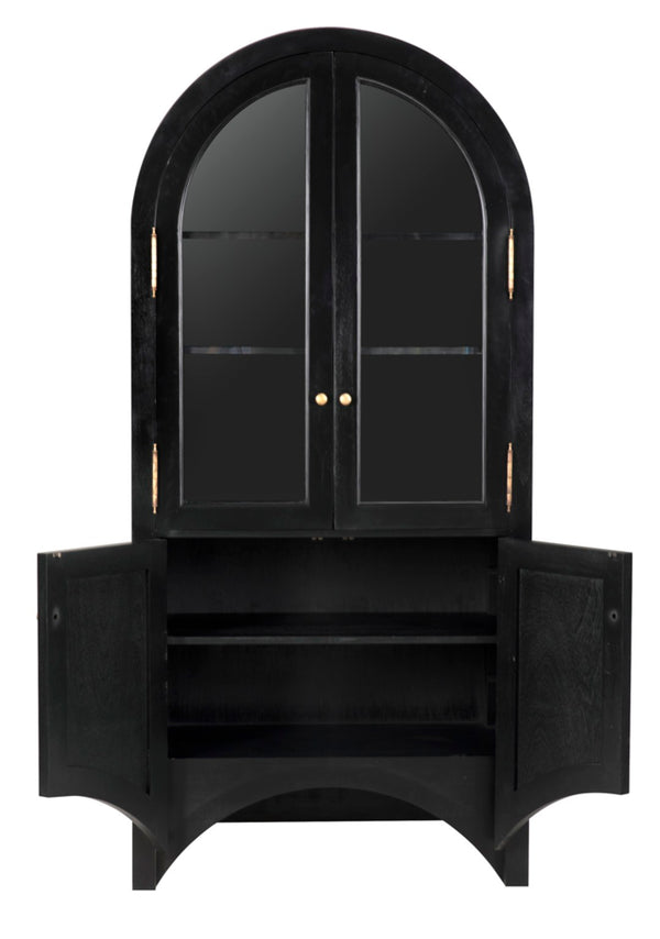 Noir Haring Hutch: Elegant Hand-Rubbed Black Storage Solution for Dining Rooms & Entryways, 86.5" Tall GHUT162HB