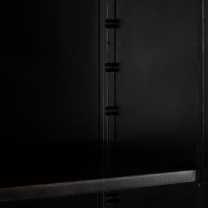 Noir New Tyrol Hutch - Industrial Matte Black Storage with Wood Shelves for Modern Home or Office Display Left GHUT166MTB-L