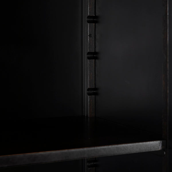 Noir New Tyrol Hutch - Industrial Matte Black Storage with Wood Shelves for Modern Home or Office Display Left GHUT166MTB-L