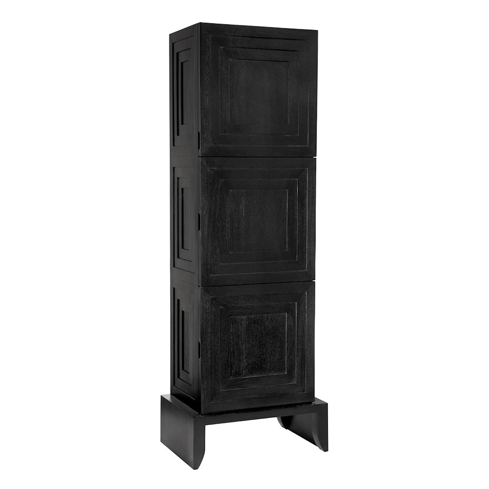 Noir Etruscan Mahogany Tower Cabinet Hand-rubbed Matte Black Sculptural Storage GHUT167HB