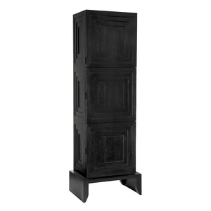 Noir Etruscan Mahogany Tower Cabinet Hand-rubbed Matte Black Sculptural Storage GHUT167HB