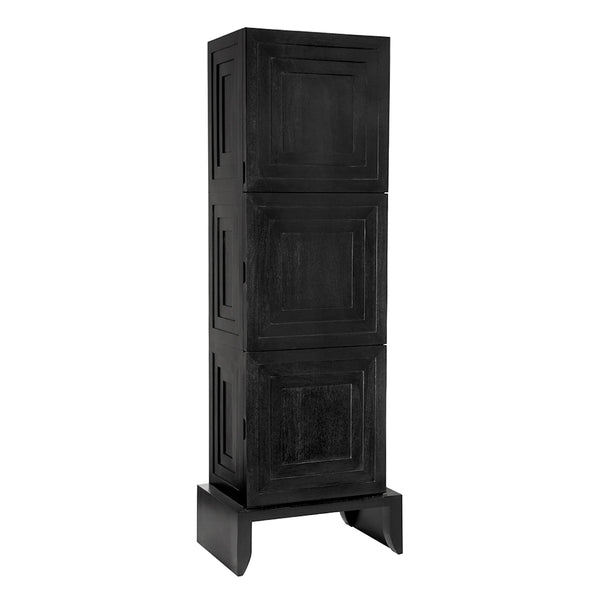 Noir Etruscan Mahogany Tower Cabinet Hand-rubbed Matte Black Sculptural Storage GHUT167HB