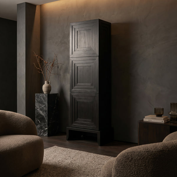 Etruscan Mahogany Tower Cabinet Hand-rubbed Matte Black Sculptural Storage