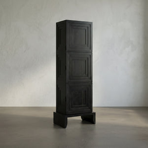 Etruscan Mahogany Tower Cabinet Hand-rubbed Matte Black Sculptural Storage