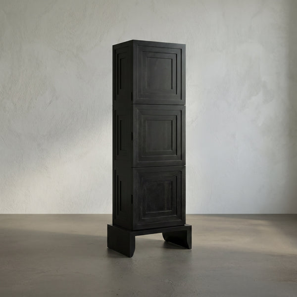 Etruscan Mahogany Tower Cabinet Hand-rubbed Matte Black Sculptural Storage