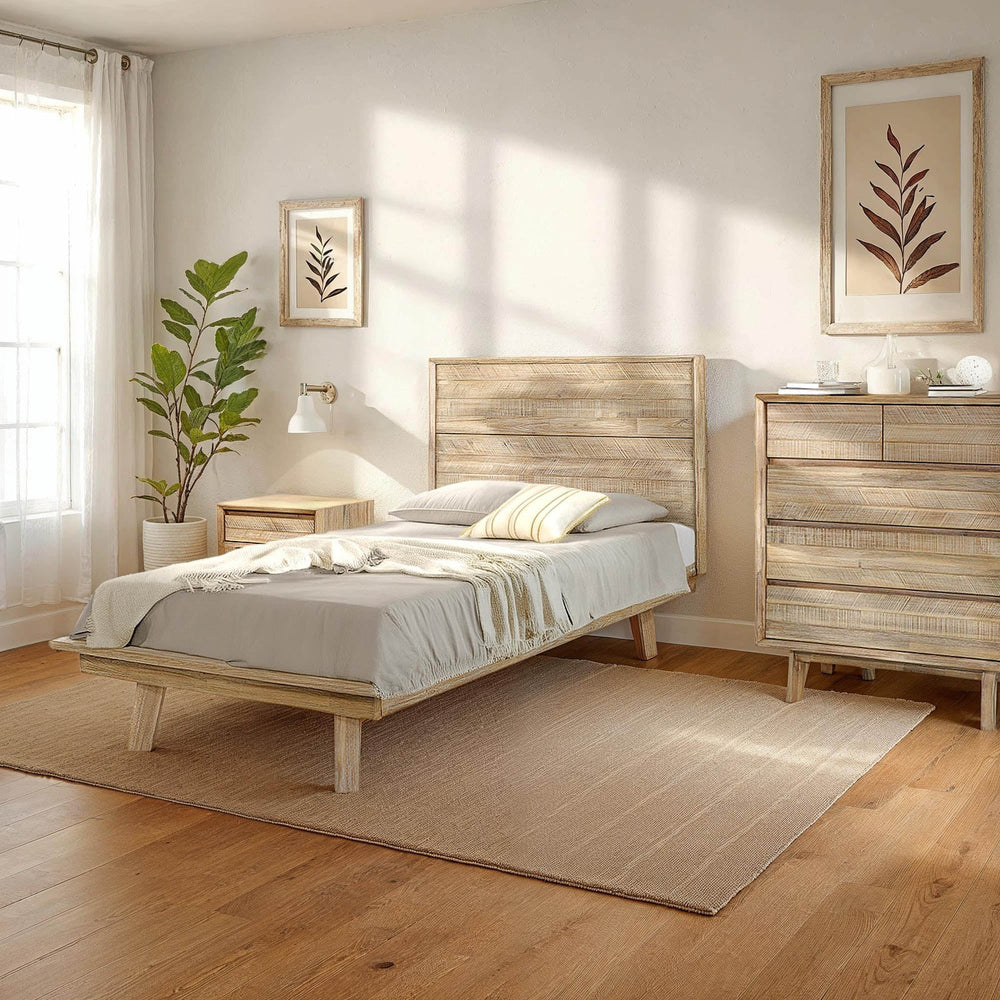 Lh Imports Gia Single Bed In Light Driftwood - Sturdy Solid Acacia Wood Design For Stunning Home Decor Beige Solid Acacia,Plywood Gia001sb