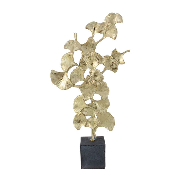 Zeugma Gingko Gold Leaf Decorative Sculpture With Dark Grey Base – Elegant 20" Resin Leaf Art For Home Décor   Cf1190294
