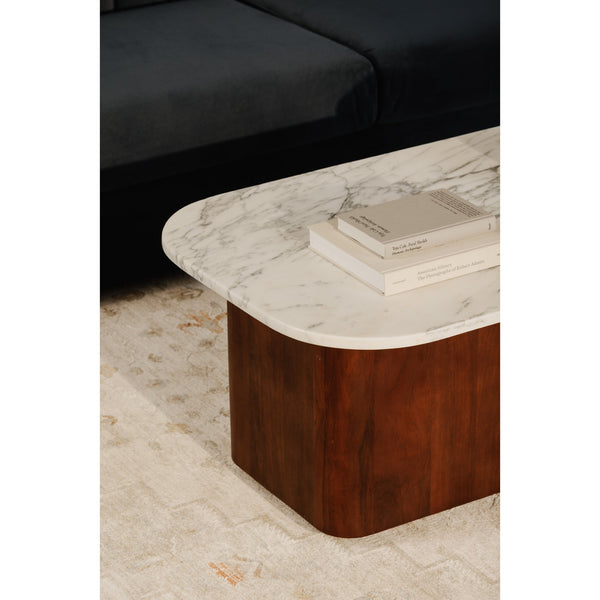 Moe's Home Dash Coffee Table - Elegant Calacatta Marble And Mango Wood Design For Modern Living Spaces White Italian Calacatta Marble,Mango Wood Gk-1129-18-0