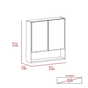 English Elm Jaspe Mirror Cabinet with 3 Internal Shelves and Open Shelf, Double Door Vanity Storage, Sleek Particleboard Design White 28.3 L x 22.4 W x 5.5 H B20091916