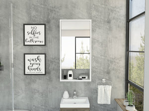 English Elm Mariana Mirrored Medicine Cabinet with External Shelf and Two Internal Shelves for Smart Storage and Style White 39.8 L x 20.9 W x 5.1 H B20091947