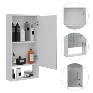 English Elm Mariana Mirrored Medicine Cabinet with External Shelf and Two Internal Shelves for Smart Storage and Style White 39.8 L x 20.9 W x 5.1 H B20091947
