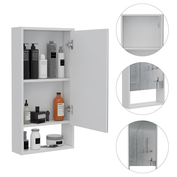 English Elm Mariana Mirrored Medicine Cabinet with External Shelf and Two Internal Shelves for Smart Storage and Style White 39.8 L x 20.9 W x 5.1 H B20091947